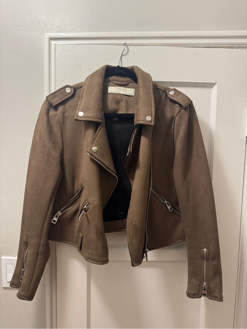 Zara Basic Outerwear Brown Suede Motorcycle Jacket size XL